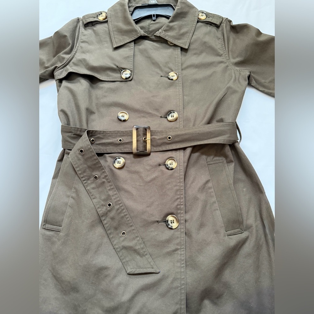 Trench Coat Belted Women’s Double-Breasted- Olive Small - Picture 5 of 15